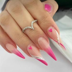 image:imageBABALAL Press on Nails Long Stiletto Fake Nails Ruby Red French Tip Glue on Star Design Acrylic False Nails 24Pcs Almond Glossy Stick onANS218