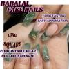 image:imageBABALAL Green Press on Medium Squoval False Nails  French Tip Acrylic Nails 24 Pcs  Gold Design