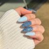 image:imageBABALAL Glitter Press On Nails Medium Almond Blue Glue on Stiletto 24pcs Manicure Shiny False Acrylic Nails for Women and Girls