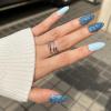 image:imageBABALAL Glitter Press On Nails Medium Almond Blue Glue on Stiletto 24pcs Manicure Shiny False Acrylic Nails for Women and Girls