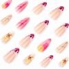 image:imageBABALAL Press on False Nails Medium Almond Fake Nails Pink Heart Cherry Full Cover Stick on Acrylic Glue on Nails for Women 24PcsBNM02