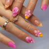 image:imageBABALAL Press on False Nails Medium Almond Fake Nails Pink Heart Cherry Full Cover Stick on Acrylic Glue on Nails for Women 24PcsBNM05