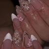 image:imageBABALAL Press on False Nails Medium Almond Fake Nails Pink Heart Cherry Full Cover Stick on Acrylic Glue on Nails for Women 24PcsBNM08