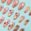 image:imageBABALAL Press on False Nails Medium Almond Fake Nails Pink Heart Cherry Full Cover Stick on Acrylic Glue on Nails for Women 24PcsBNM09