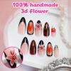 image:imageBABALAL Press on False Nails Medium Almond Fake Nails Pink Heart Cherry Full Cover Stick on Acrylic Glue on Nails for Women 24PcsBNM15brown