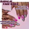 image:imageBABALAL Press on False Nails Medium Almond Fake Nails Pink Heart Cherry Full Cover Stick on Acrylic Glue on Nails for Women 24PcsBNM17