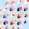 image:imageBABALAL Press on False Nails Medium Almond Fake Nails Pink Heart Cherry Full Cover Stick on Acrylic Glue on Nails for Women 24PcsBNQ05flower