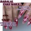 image:imageBABALAL Press on False Nails Medium Almond Fake Nails Pink Heart Cherry Full Cover Stick on Acrylic Glue on Nails for Women 24PcsBNm26