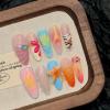 image:imageBABALAL Press on Nails Almond Medium Fake Nails Blue Orange Glue on 3D Texture Flower Design Handmade Acrylic False Nails Starfish 24Pcs Stiletto Stick on