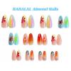 image:imageBABALAL Press on Nails Almond Medium Fake Nails Blue Orange Glue on 3D Texture Flower Design Handmade Acrylic False Nails Starfish 24Pcs Stiletto Stick on