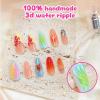 image:imageBABALAL Press on Nails Almond Medium Fake Nails Blue Orange Glue on 3D Texture Flower Design Handmade Acrylic False Nails Starfish 24Pcs Stiletto Stick on