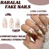 image:imageBABALAL Stiletto Press on Nails Long Fake Nails White French Glue on 3d Bow Heart Design Almond Stick on Acrylic Nails for Women and Girls 24Pcs
