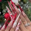 image:imageBABALAL Christmas Press on Nails Long Stiletto Fake Nails Red French Glue on Snowflake Xmas Candy Cane Design 24Pcs Almond Matte Stick on Acrylic False Nails Manicureanxmas10