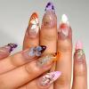 image:imageBABALAL Press on False Nails Medium Almond Fake Nails Pink Heart Cherry Full Cover Stick on Acrylic Glue on Nails for Women 24PcsBNQ05flower