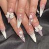 image:imageBABALAL Stiletto Press on Nails Long Fake Nails White French Glue on 3d Bow Heart Design Almond Stick on Acrylic Nails for Women and Girls 24Pcs