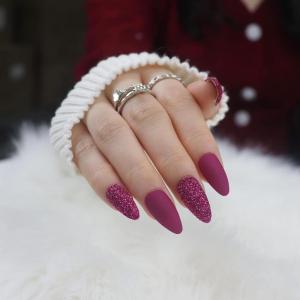 image:imageBABALAL Almond Press on Fake Nails Medium Purple Glitter Glue on Stiletto Acrylic Nails 24Pcs Bling False Nails with Glue