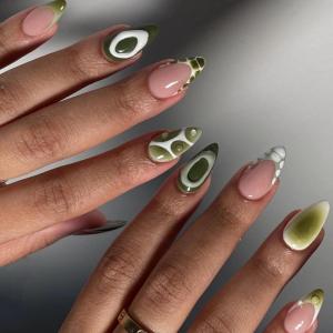 image:imageBABALAL Press on False Nails Medium Almond Fake Nails Pink Heart Cherry Full Cover Stick on Acrylic Glue on Nails for Women 24PcsBNM13