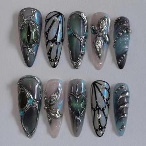 image:imageBABALAL Stiletto Press on Nails Long Fake Nails Black Red Glue on Nails Almond Acrylic Nails with Goth Design Stick on Nails for Women and Girls 24PcsNq203gresil