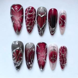 image:imageBABALAL Stiletto Press on Nails Long Fake Nails Black Red Glue on Nails Almond Acrylic Nails with Goth Design Stick on Nails for Women and Girls 24PcsNq202heart