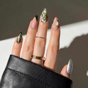 image:imageBABALAL Valentines Press on Nails Medium Almond  Red Glitter Fake Nails Sparkly Glossy Full Cover Acrylic Nails with Heart Branch Designs Reusable Glue on for Women 24PcsBNUA118