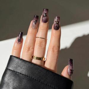 image:imageBABALAL Valentines Press on Nails Medium Almond  Red Glitter Fake Nails Sparkly Glossy Full Cover Acrylic Nails with Heart Branch Designs Reusable Glue on for Women 24PcsBNUA110