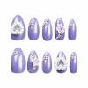 image:imageBABALAL Almond Press on Nails Medium Fake Nails Purple Aurora Glue on Nails Glitter 3d Pearl Heart Flower Charm Design 24Pcs Stiletto Stick on False Nails for Women and Girls