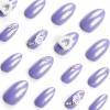image:imageBABALAL Almond Press on Nails Medium Fake Nails Purple Aurora Glue on Nails Glitter 3d Pearl Heart Flower Charm Design 24Pcs Stiletto Stick on False Nails for Women and Girls