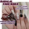 image:imageBABALAL Press on Nails Almond Medium Fake Nails Blue Glue on Ombre Flower Design Supplies Art 24Pcs Glossy Acrylic False Nails for Women GirlsBNYA110