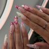 image:imageBABALAL Press on Nails Almond Medium Fake Nails Blue Glue on Ombre Flower Design Supplies Art 24Pcs Glossy Acrylic False Nails for Women GirlsBNYA119