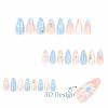 image:imageBABALAL Press on Nails Almond Medium Fake Nails Blue Glue on Ombre Flower Design Supplies Art 24Pcs Glossy Acrylic False Nails for Women GirlsBNYA122