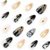 image:imageBABALAL Press on Nails Almond Medium Fake Nails Blue Glue on Ombre Flower Design Supplies Art 24Pcs Glossy Acrylic False Nails for Women GirlsBNYA125