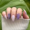 image:imageBABALAL Press on Nails Medium Fake Nails Almond Purple Glue on Stiletto Acrylic with Design 24Pcs Shiny Stick on Acrylic Nails for Women and Girls