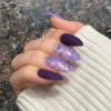 image:imageBABALAL Presson Nails Almond  Medium Glitter Purple Shiny Acrylic Stiletto Glitter 24Pcs Bling False Full Cover Nails for Women amp Girls  Stickon with Glue