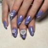 image:imageBABALAL Almond Press on Nails Medium Fake Nails Purple Aurora Glue on Nails Glitter 3d Pearl Heart Flower Charm Design 24Pcs Stiletto Stick on False Nails for Women and Girls