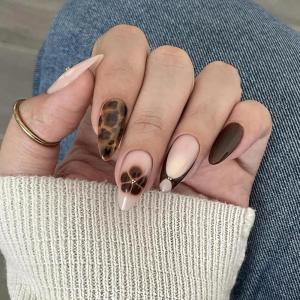 image:imageBABALAL Press on Nails Almond Medium Fake Nails Blue Glue on Ombre Flower Design Supplies Art 24Pcs Glossy Acrylic False Nails for Women GirlsBNYA102
