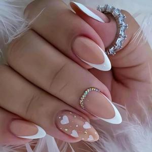 image:imageBABALAL Press on Nails Almond Medium Fake Nails Blue Glue on Ombre Flower Design Supplies Art 24Pcs Glossy Acrylic False Nails for Women GirlsBNYA116