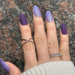 image:imageBABALAL Presson Nails Almond  Medium Glitter Purple Shiny Acrylic Stiletto Glitter 24Pcs Bling False Full Cover Nails for Women amp Girls  Stickon with Glue
