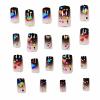 image:imageBABALAL Press on Nails  Almond Medium Fake Nails Glue on Blue French Tip Heart Print Rhinestone Bling Luxury False Nails 24Pcs Matte Valentines Manicure01A005rainbow