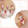 image:imageBABALAL Press on Nails  Almond Medium Fake Nails Glue on Blue French Tip Heart Print Rhinestone Bling Luxury False Nails 24Pcs Matte Valentines Manicure01A009