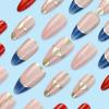 image:imageBABALAL Press on Nails  Almond Medium Fake Nails Glue on Blue French Tip Heart Print Rhinestone Bling Luxury False Nails 24Pcs Matte Valentines Manicure01A019