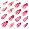 image:imageBABALAL Press on Nails  Almond Medium Fake Nails Glue on Blue French Tip Heart Print Rhinestone Bling Luxury False Nails 24Pcs Matte Valentines Manicure01A005