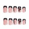 image:imageBABALAL Press on Nails  Almond Medium Fake Nails Glue on Blue French Tip Heart Print Rhinestone Bling Luxury False Nails 24Pcs Matte Valentines Manicure01A011blackflo