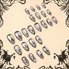 image:imageBABALAL Press on Nails  Almond Medium Fake Nails Glue on Blue French Tip Heart Print Rhinestone Bling Luxury False Nails 24Pcs Matte Valentines Manicure01A009goth