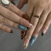 image:imageBABALAL Press on Nails  Almond Medium Fake Nails Glue on Blue French Tip Heart Print Rhinestone Bling Luxury False Nails 24Pcs Matte Valentines Manicure01A001