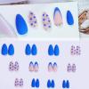 image:imageBABALAL Press on Nails  Almond Medium Fake Nails Glue on Blue French Tip Heart Print Rhinestone Bling Luxury False Nails 24Pcs Matte Valentines Manicure01A005blue