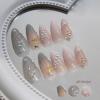 image:imageBABALAL Press on Nails  Almond Medium Fake Nails Glue on Blue French Tip Heart Print Rhinestone Bling Luxury False Nails 24Pcs Matte Valentines Manicure01A003