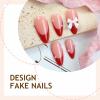 image:imageBABALAL Press on Nails  Almond Medium Fake Nails Glue on Blue French Tip Heart Print Rhinestone Bling Luxury False Nails 24Pcs Matte Valentines Manicure01A004red