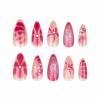 image:imageBABALAL Press on Nails  Almond Medium Fake Nails Glue on Blue French Tip Heart Print Rhinestone Bling Luxury False Nails 24Pcs Matte Valentines Manicure01A005