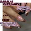image:imageBABALAL Press on Nails  Almond Medium Fake Nails Glue on Blue French Tip Heart Print Rhinestone Bling Luxury False Nails 24Pcs Matte Valentines Manicure01A014