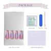 image:imageBABALAL Press on Nails  Almond Medium Fake Nails Glue on Blue French Tip Heart Print Rhinestone Bling Luxury False Nails 24Pcs Matte Valentines ManicureBlue  pink